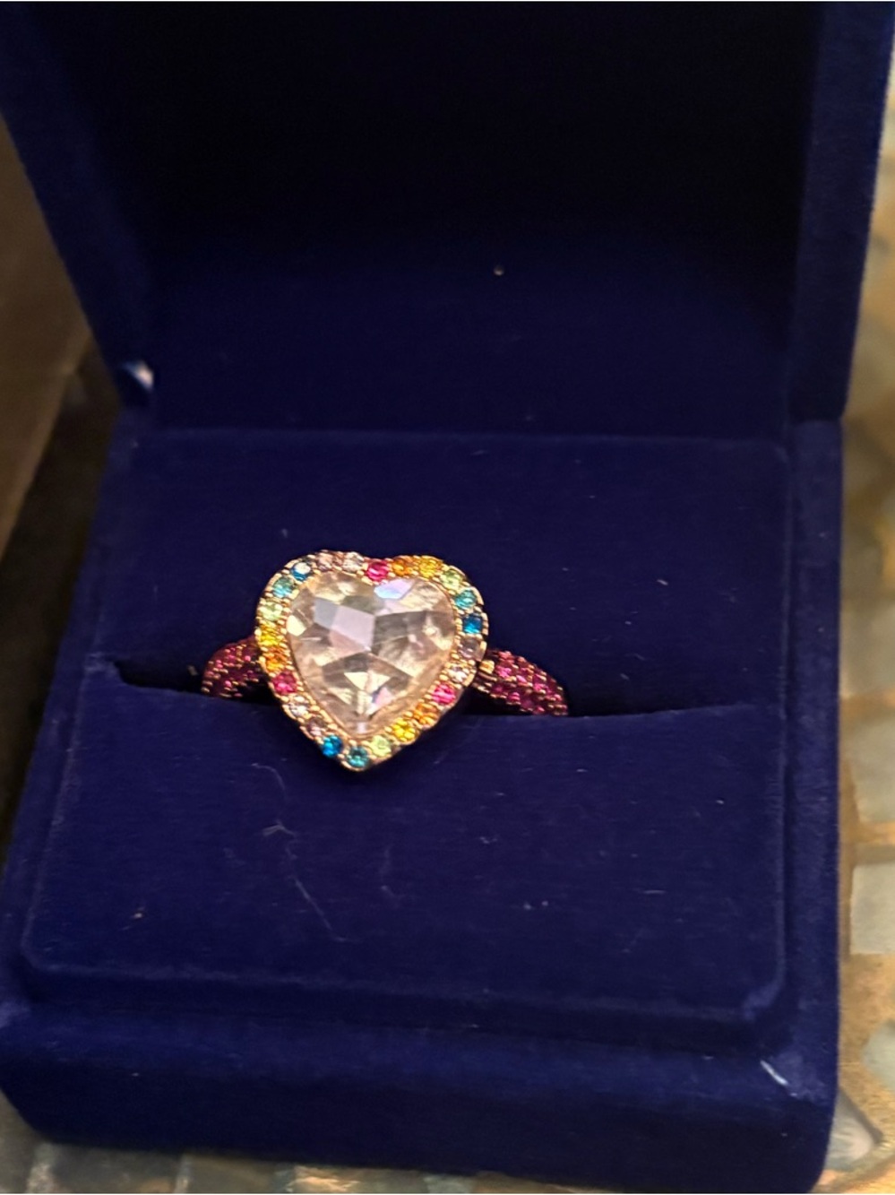 Kurt Geiger Royal Blue Velvet Jewelry Box, Ring and dustbag